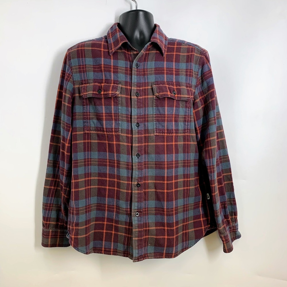 The North Face Mens Arroyo Flannel Shirt Burgundy Blue‎ Orange Plaid - L